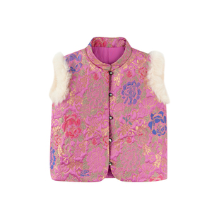 柒号童仓女大童国风加厚刺绣马甲冬装新款儿童保暖休闲无袖外套潮