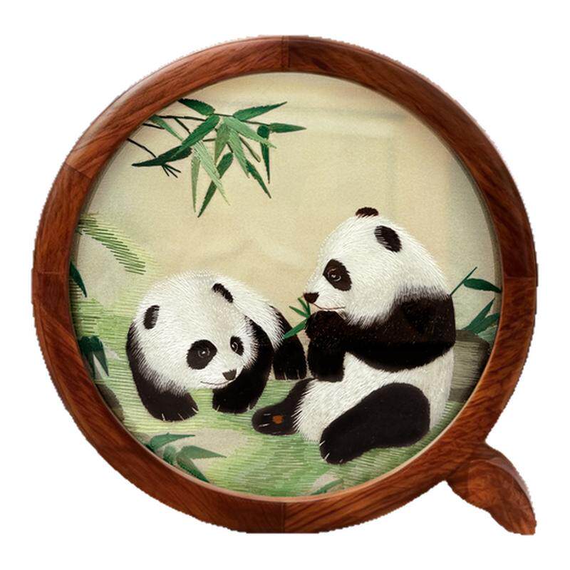 中国特色伴手礼蜀绣熊猫苏绣摆件