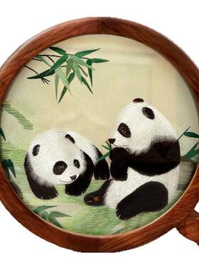 中国特色伴手礼蜀绣熊猫苏绣摆件