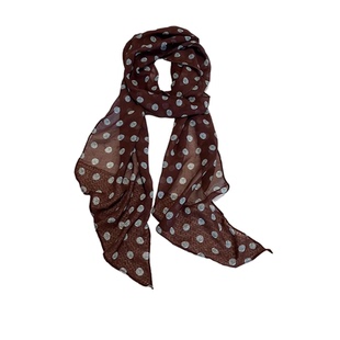 2025年新款发带绑发长条棕色波点丝巾印花高级百搭配饰系脖女围巾