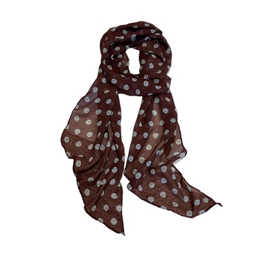 2025年新款发带绑发长条棕色波点丝巾印花高级百搭配饰系脖女围巾
