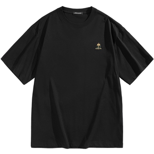 【晚心联名】太平鸟男装重磅刺绣短袖T恤夏新款后背印花青年体恤