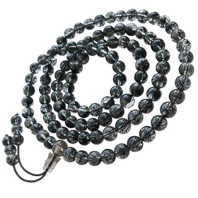天然黑发晶佛珠手链聚晶慧神