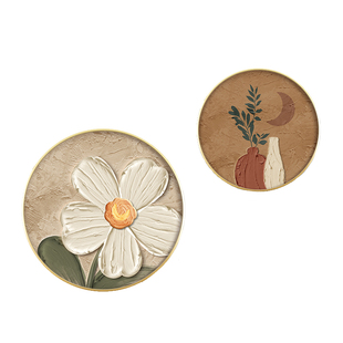 圆形北欧绿植奶油风卧室床头装饰画房间主卧睡房挂画清新餐厅壁画