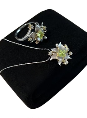 [铃兰花语]925银拉丝帕拉伊巴绿戒指精致轻奢气质原创指环项链