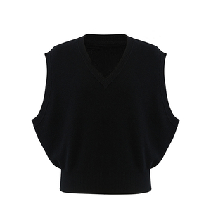 春秋韩国爆款宽松显瘦小个子超短款V领羊绒线马甲背心女毛衣坎肩