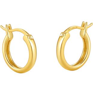 周六福S925银耳饰黄金色简·素耳环秀气送女友情人节礼物