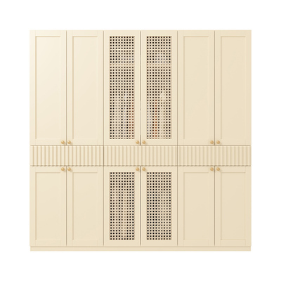 政补分段式实木衣柜藤编组合柜子简约现代卧室家用收纳储物柜衣橱