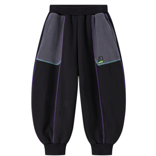 漫画家【暖绒气球裤】儿童裤子加绒保暖撞线摇粒暖绒宽松男女长裤