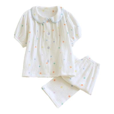儿童夏薄纯棉纱布短袖长裤家居服