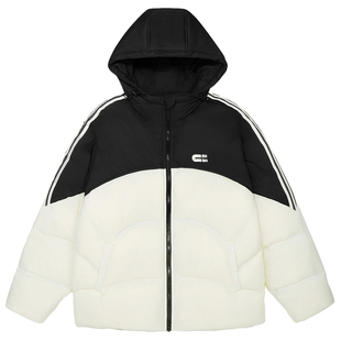 【防水尼龙】GUUKA潮牌米白色美式羽绒服男冬季 条纹拼接羽绒外套