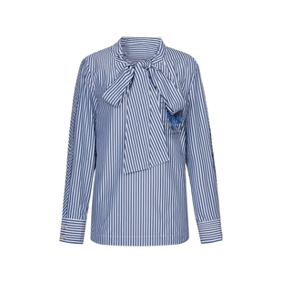 XG/雪歌XK121021B699条纹长袖衬衫2025春季新款飘带领休闲上衣女
