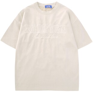 From Mars 动人心弦 欧美复古麂皮绒爱心刺绣短袖宽松百搭圆领T恤