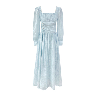 AM NANA法式淡蓝色超仙纯欲长袖连衣裙女气质显瘦纯欲仙女长裙子