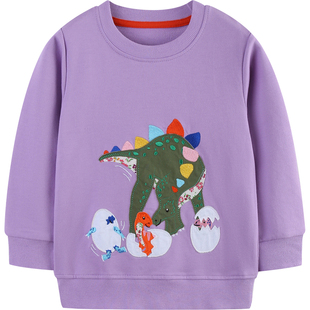 恐龙女童不加绒卫衣春秋纯棉卡通翼龙兔子女中童小童贴身内搭上衣