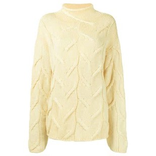 remerci vtg全羊毛奶黄绞花渔夫毛衣*