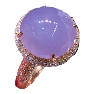 镀金天然玉髓冰种镶嵌蛋面紫罗兰戒指指环女高端奢华大方典雅