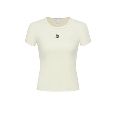 UR&DC2026春季新款日常撞色小兔图案修身圆领短袖T恤女棉短款上衣