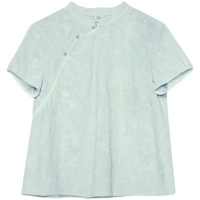 前世今生中式斜襟绣花短袖衬衫