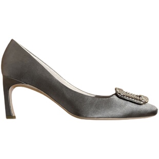 rv方头钻扣细高跟鞋2025春夏新款婚鞋绸缎浅口百搭舒适单鞋女7cm