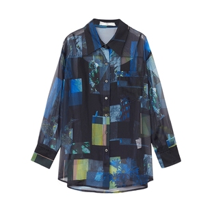 谷邦法式复古印花长袖衬衫女2025秋季新款气质高级感显瘦小衫上衣