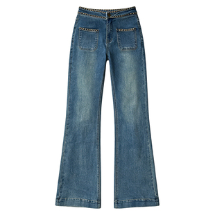 李李服饰小香链条直筒牛仔裤女2026年春季新款高腰显瘦拖地裤