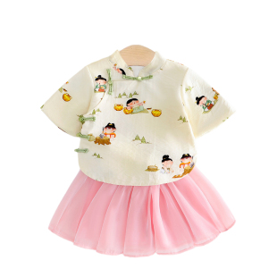 女宝宝夏季薄款套装女童中国风汉服裙子婴儿新中式洋气可爱公主裙