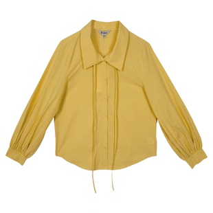 Bruland “琥珀夜航曲”简约绑带白色上衣法式设计感翻领黄色衬衫