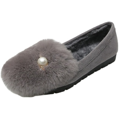 厚底新款豆豆鞋兔毛棉瓢鞋毛毛鞋