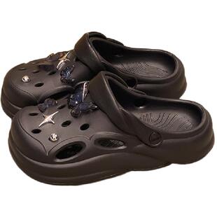 利达妮洞洞鞋女款夏季外穿2026新款防滑沙滩凉鞋厚底增高包头拖鞋