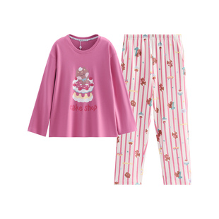 芬腾睡衣女春秋季新款纯棉长袖布朗熊套装女款抗静电可外穿家居服