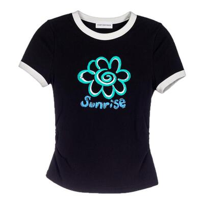 SHORT SENTENCE/短句日常休闲女士字母印花圆领短袖T恤银泰301574