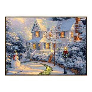 数字油画diy填充手工涂色画画 填色画 手绘油彩画装饰画 冬夜雪景