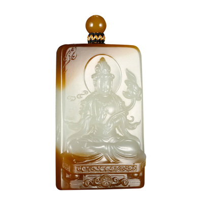 和田玉观音吊坠男款玉坠老红糖