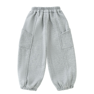 男童冬装休闲加绒卫裤儿童日系简约纯色一体绒宽松休闲保暖运动裤