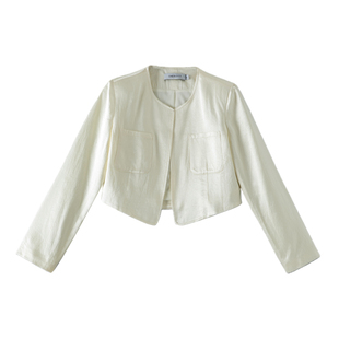 晚白2026年春新款千金风缎感醋酸上衣小个子显高利落短款外套女