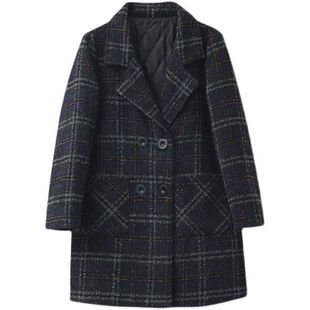 毛呢外套女中长款格子呢子大衣冬季加厚女2022年新款宽松大码上衣