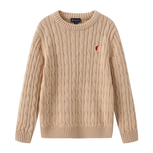 POLOWALK童装经典款绞花式针织衫秋冬新款中大童纯色男童女童毛衣
