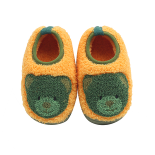 秋冬季儿童棉拖鞋2-3—5岁小熊包跟毛毛鞋男女童室内防滑家居棉鞋