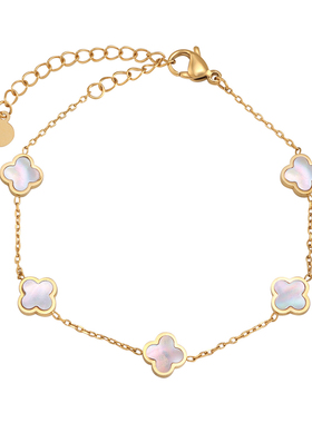 LARAINEYIN小众高级感时尚百搭手链四叶草花朵白母贝手链七夕礼物