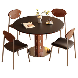 馨佰利岩板餐桌椅2026新款家用小户型圆形餐桌中古风洽谈桌椅组合