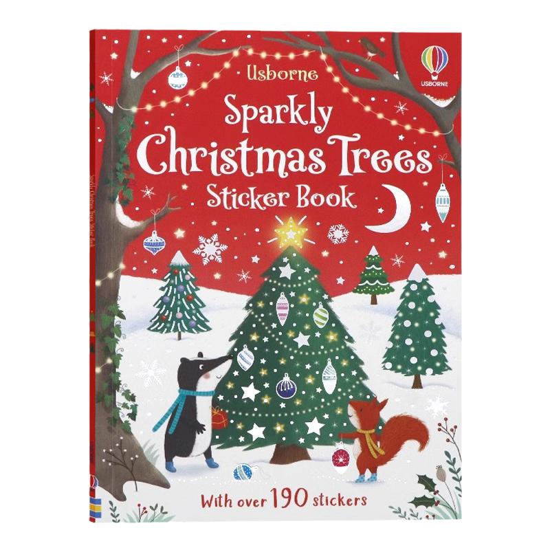 圣诞树贴纸书 英文原版 Sparkly Christmas Trees sticker book 节日主题圣诞节190+贴纸书2-6岁幼儿宝宝趣味益智启蒙 Usborne出品