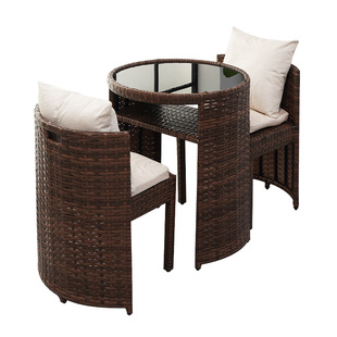 阳台休闲桌椅可收纳藤椅三件套小户型家用户外仿藤编椅子茶几组合