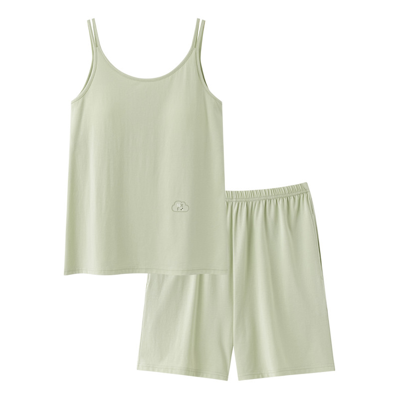 莫代尔胸垫吊带短裤女家居服套装