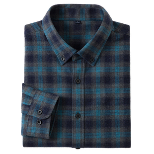 2025秋季新款男士磨毛长袖衬衫加厚休闲格子纯棉衬衣男款上衣外套