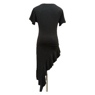 2025新品荷叶边黑色上衣秋季女装修身显瘦圆领长款T恤潮人