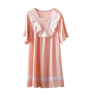 苞米布衣女童睡裙蕾丝春夏季公主短袖宝宝家居服小女孩儿童睡衣