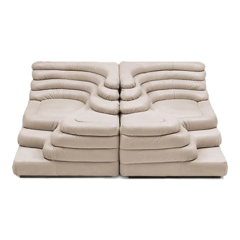 HEISHE DS-1025梯田沙发中古风大平层客厅异形豆腐模块真皮沙发