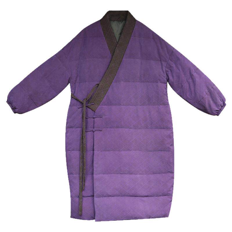 白鹅绒中长款香云纱羽绒服中式
