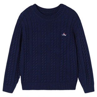 Navigare意大利小帆船儿童针织衫秋冬加厚女童红色新年拜年服毛衣